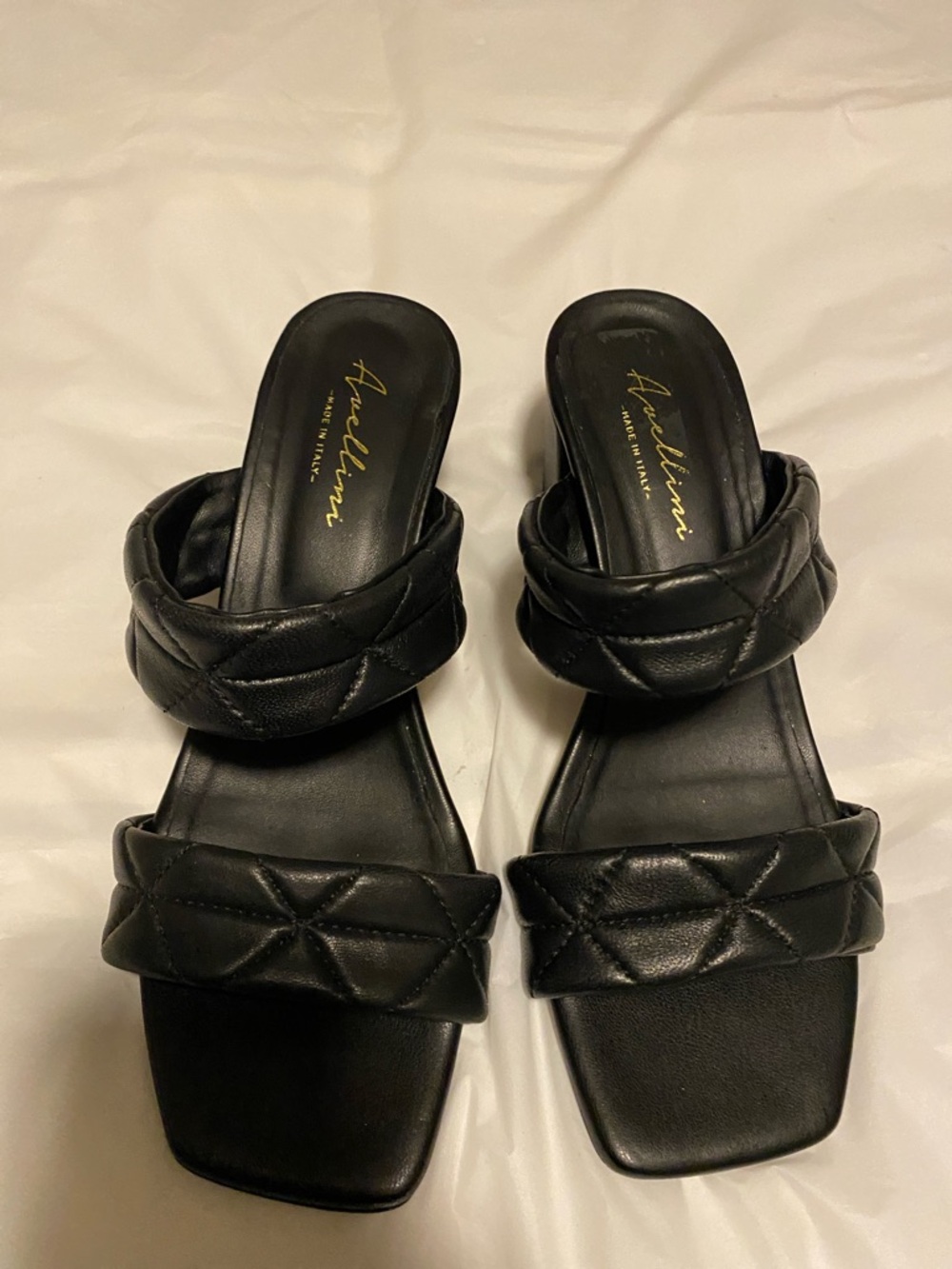 Amalini Black Quilted Leather Double-Strap Slide Mules